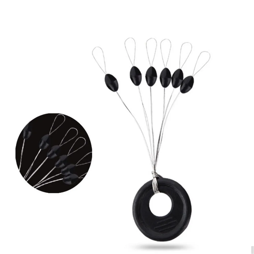 60 Pcs 10 Groups/Set Float 6 in 1 Black Rubber Stopper Fishing Bobber Space Bean Connector Fishing Line Tackle Accessories