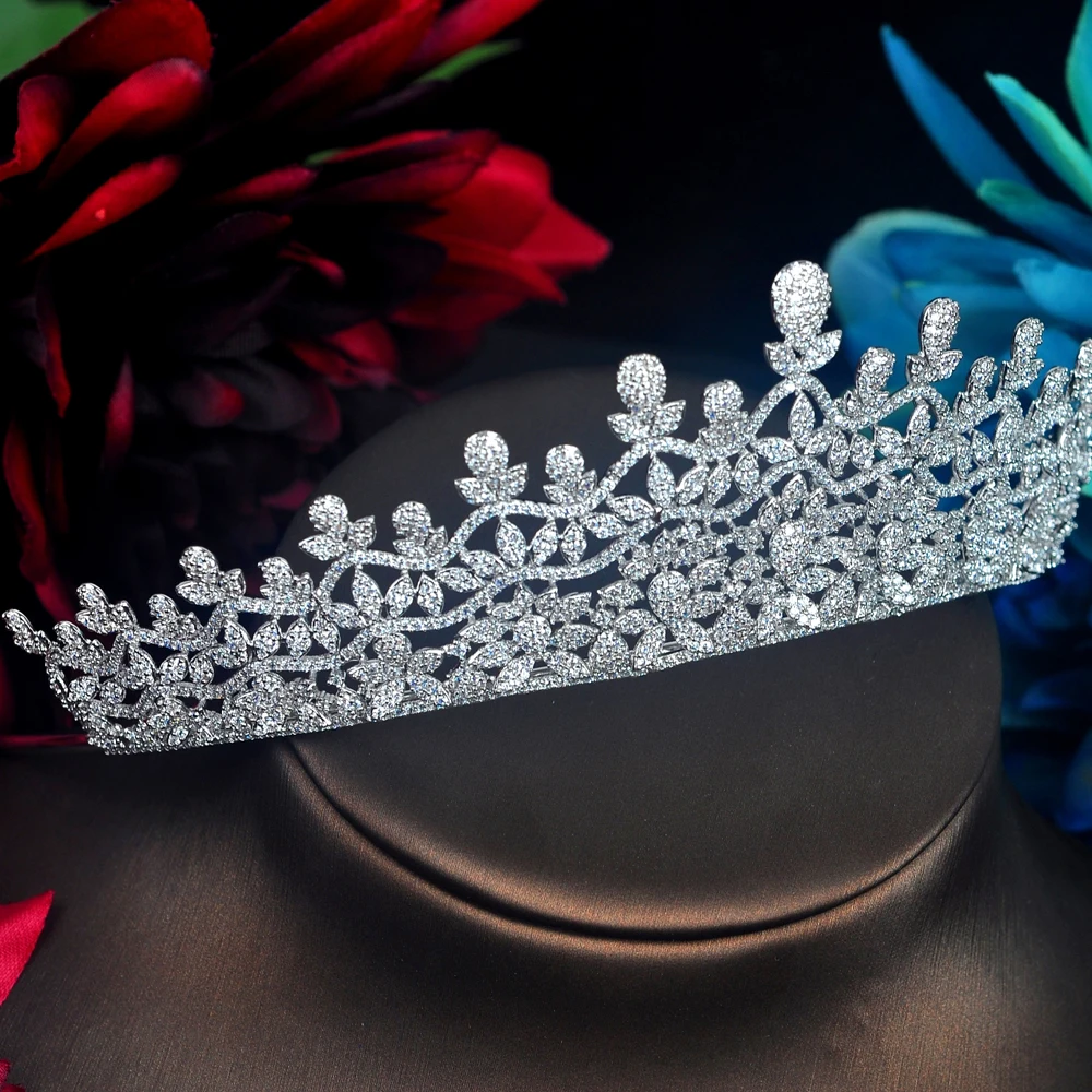 HIBRIDE Beautiful Flower Design Micro Cubic Zirconia Pave Jewelry Headband Crystal Diadem Crown Wedding Hair Accessorie C-86