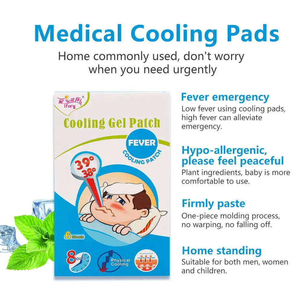 Ifory 12 Pieces/2 Boxes Cooling Gel Patch Body Massage for Relief Migraine Headache Fever Muscle Ache Sprains Great for Children