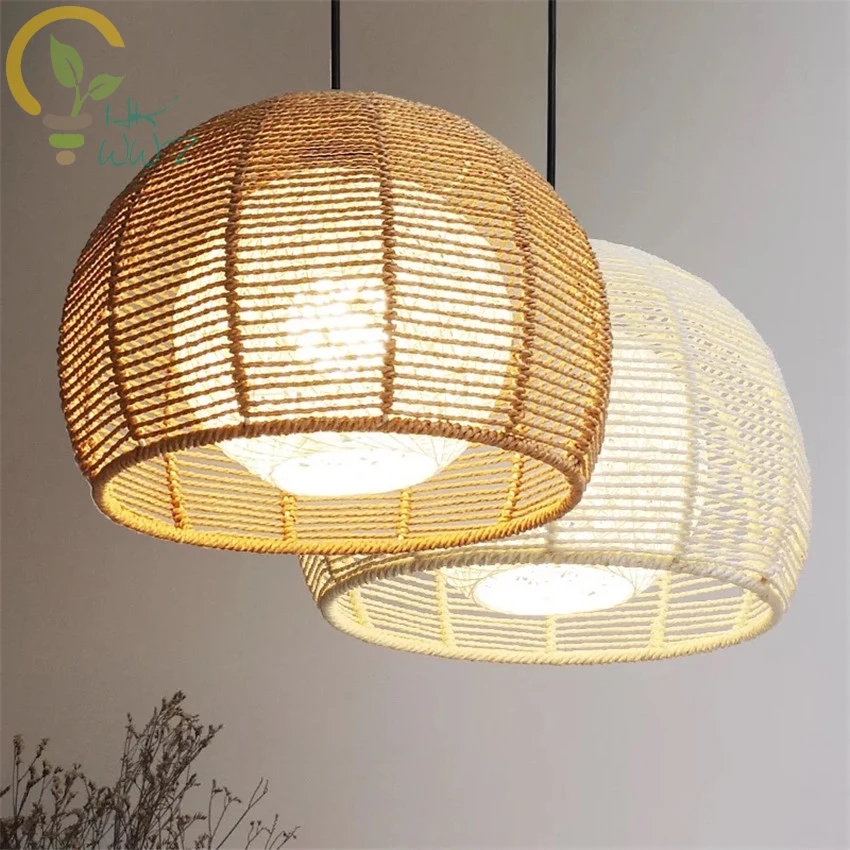 

Chinese Style Hemp Rope Pendant Light for Living Room Restaurant Bedroom Attic Originality Single Head E27 Hanging Lamp