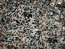 2021 Crazy Discount High Grade Luxury Gray Flowers Flocking Silk Velvet Fabric For Dress Cloth Cotton Fabric Tissus Metre Telas