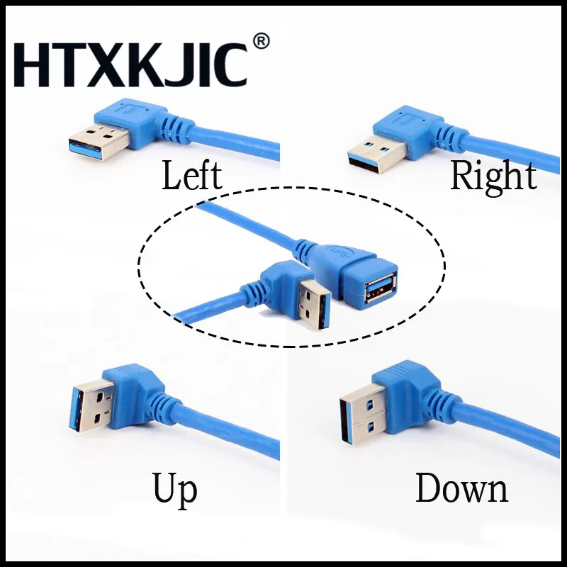 Удлинительный кабель 27 см, USB 3,0, 90 градусов, штекер-гнездо, 5 Гбит/с