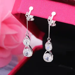 Fashion Cubic zirconia Clip Earrings Without Piercing for Women Wedding Punk Star Long Earring Bar Statement Jewelry