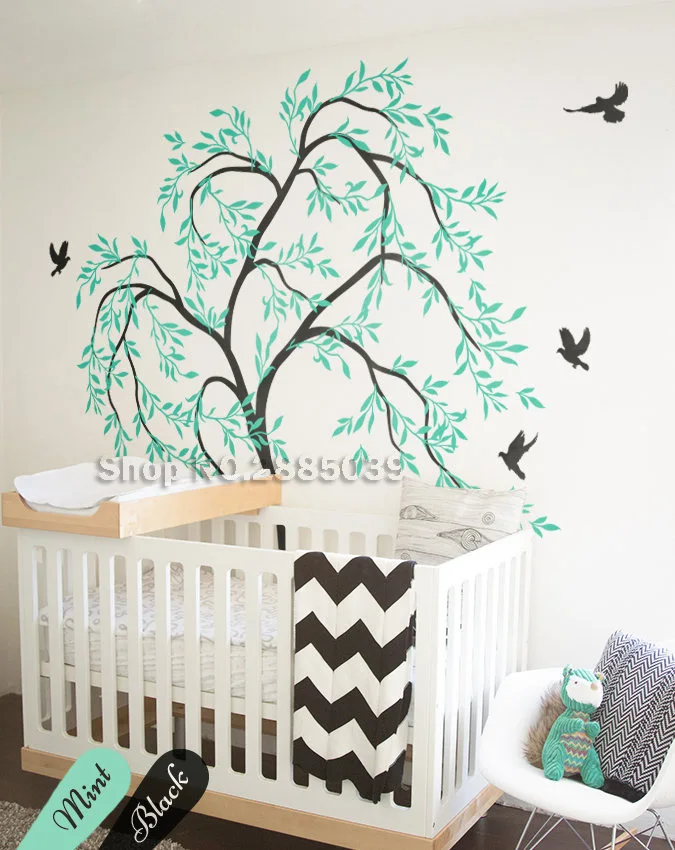 

2m Tall Tree Wall Decal With Birds Creative Large Tree In The Wind Wall Art Mural Sticker Nursery Wall Decor DIY Wallpaper LC583