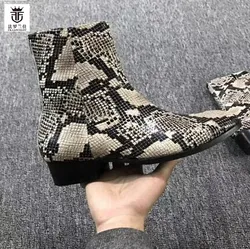 Hot Snake Lines Men Designer Ankle Boots Genuine Leather Brand Men Winter Boots Zip Chelsea Boots Luxury Brand Size 47 48 49 50