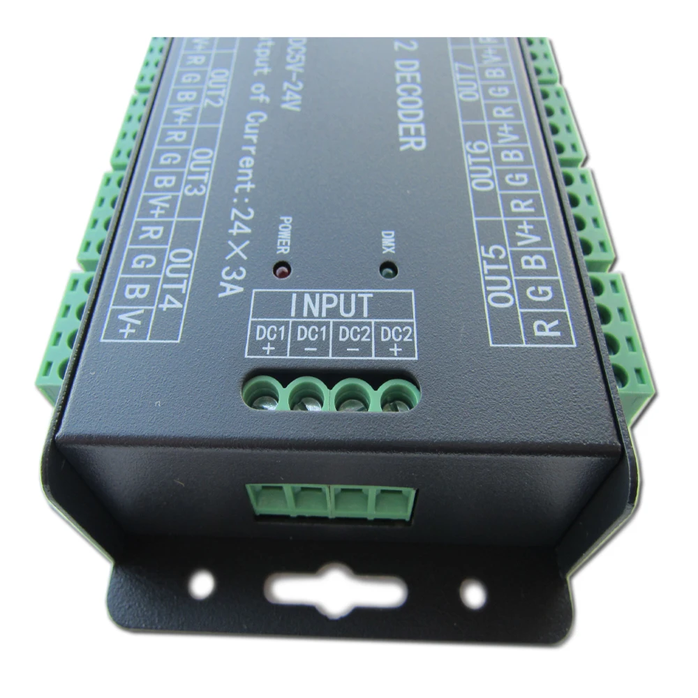 24CH 24channel Easy dmx512 DMX decoder,LED dimmer Controller, DC5V-24V,Max 3A,8 groups RGB controller, Iron case for led strip