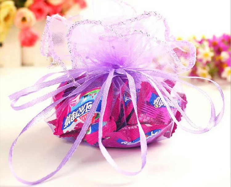 

35cm 200pcs Purple Candy Bags For Wedding Round Christmas Organza Bags Gift Packaging Bags Women Drawstring Bag Package Display