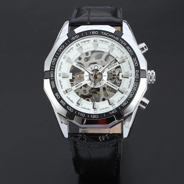 WINNER Men Famous Brand Watches  Mechanical Self Wind Wrist Watch Fashion Sports Hombre Leather Strap Mechanical Watch