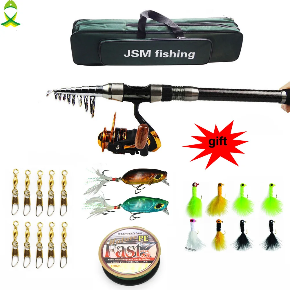

JSM 2.1M/2.4M/2.7M/3.0M/3.6M Telescopic Fishing Rod Combo Full Kit Spinning Reel Pole Set HOT SALE