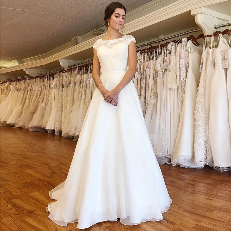 Vintage Cap Sleeves Spitze Brautkleider A-linie Braut Kleid Voller Länge Weiß Elfenbein Vestido De Novia 2019 Heißer Verkauf Hochzeit kleid