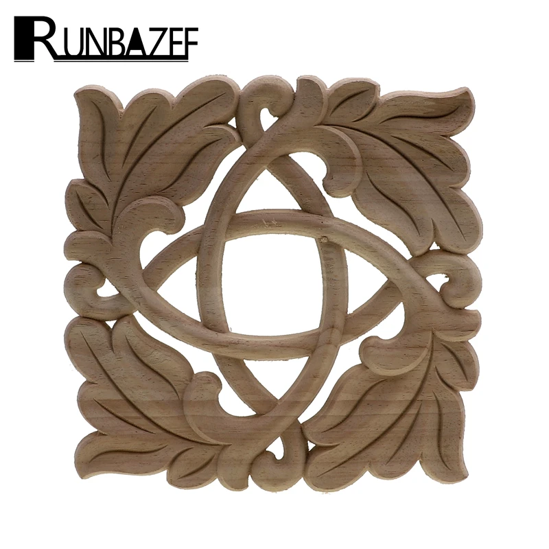 RUNBAZEF Decorative Square Wood Appliques Doors For Furniture Cabinet Unpainted Wooden Mouldings Decal Decorative Figurine