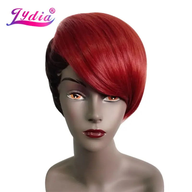 Lydia For Women Synthetic Wigs Short Straight 8 Inch Wig Mixed Color FT1B/33# Right-Side Bang African American Party Wig