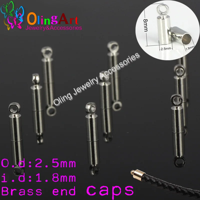 OlingArt 2.5mm Round Leather Cord Brass Bell Buckle Clasps Hooks for choose End Caps Silver-color DIY Jewelry making Findings