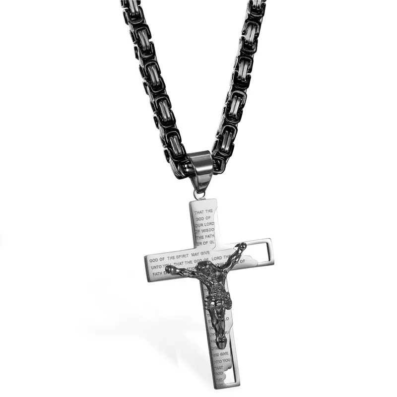 Boniskiss Bible Necklace Luxury Brand Necklace Black Color Jewelry Cross Crucifix Jesus Cross Pendant Necklaces For Women & Men