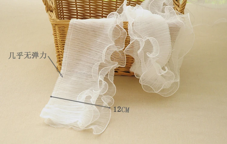 

50yards/lot off white / black Three layers of yarn wrinkled leaves lace diy clothes/skirts decoration accessories 12cm