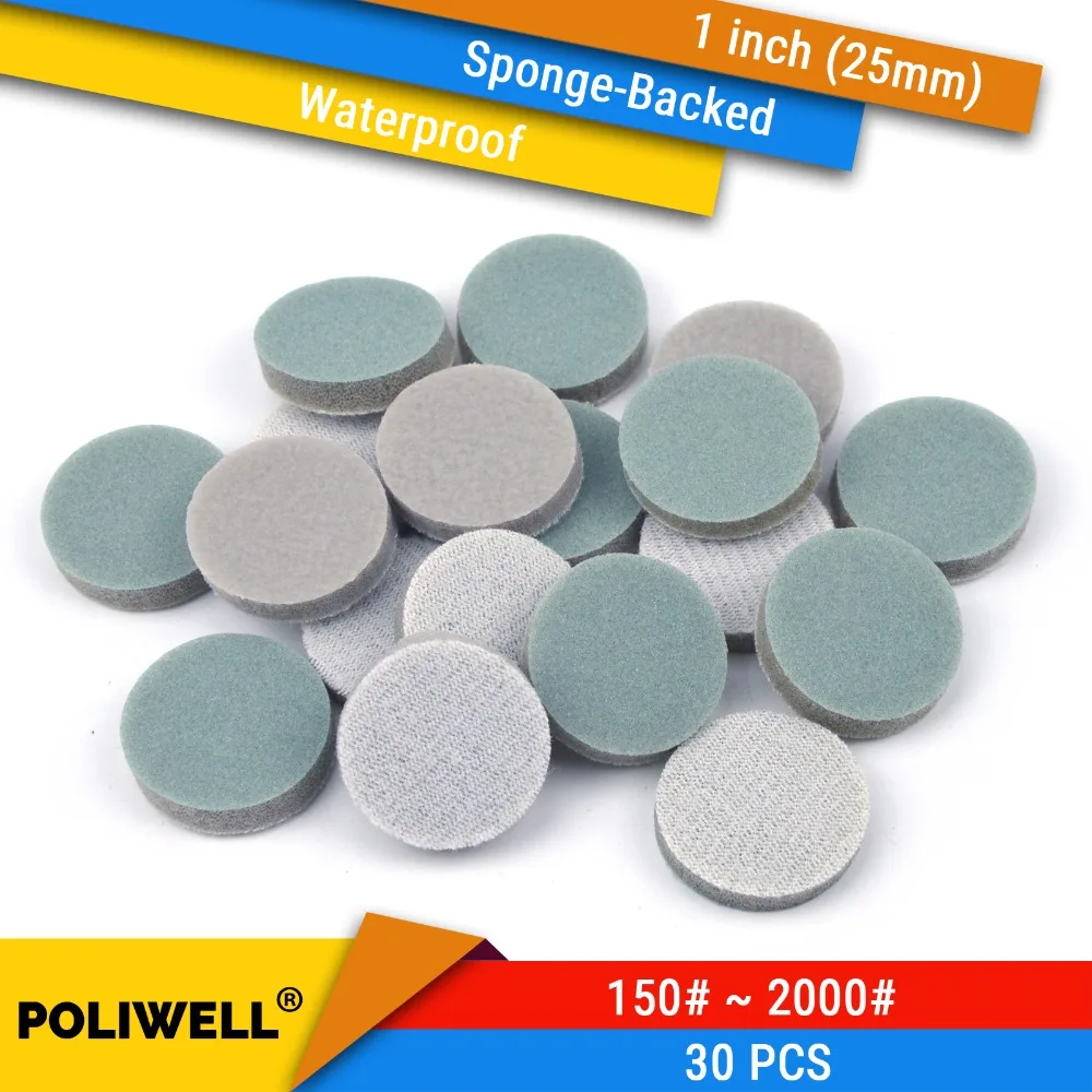 30PCS 1 Inch(25mm) Sponge-Backed Hook&Loop Waterproof Sanding Discs Round Sanding Sponge for Dremel Tools Polishing Accessories