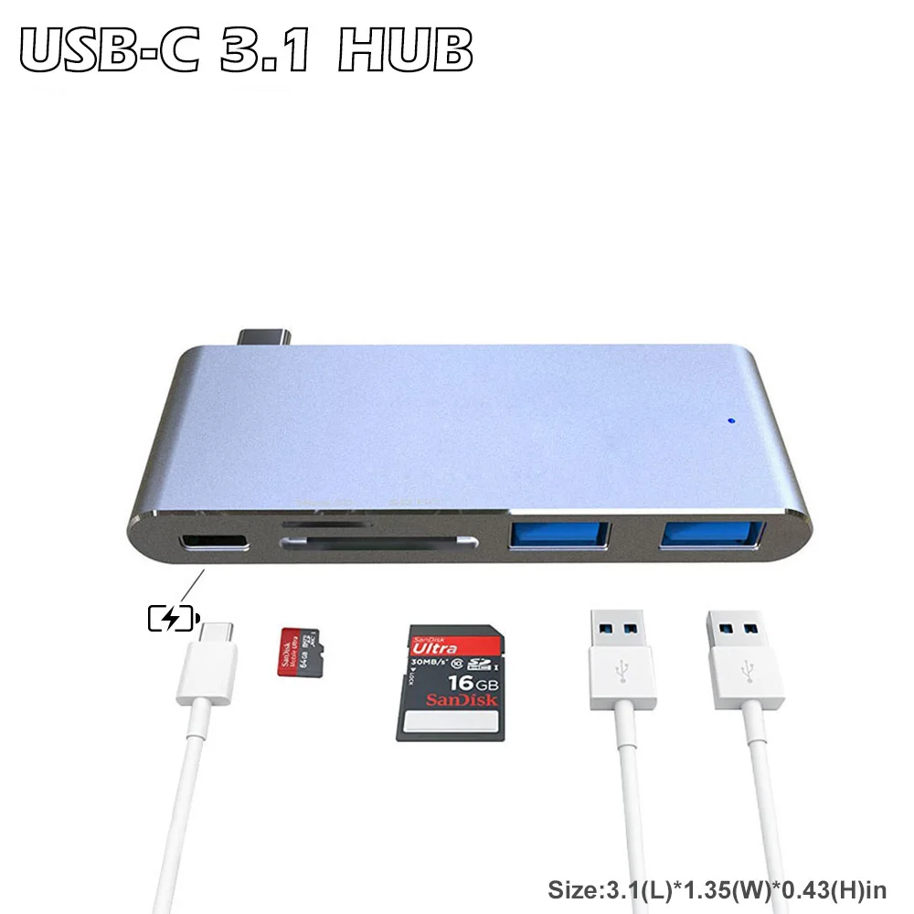 KEMBONA 5 in 1 USB Hub 3.0 Type C With 2 3.0 USB Type C SD TF Card Reader Charging Interface for MacBook Pro Type-C HUB