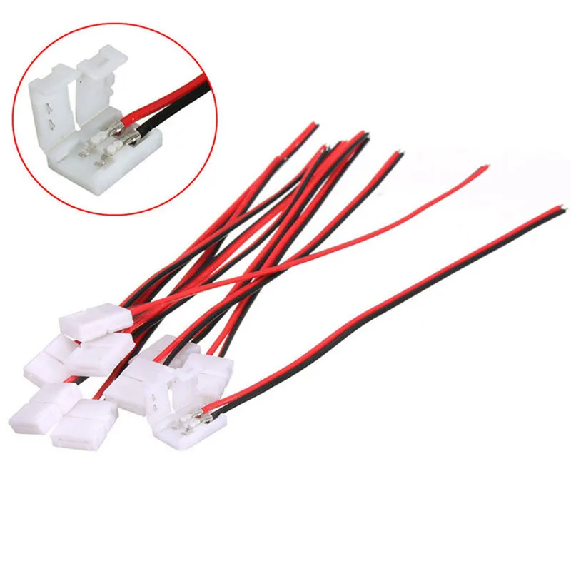 10Pcs/lot PCB Cable 2 Pin LED Strip Connectors 3528/5050 10mm Width PCB Ribbon Single Color Adapter Wholesale