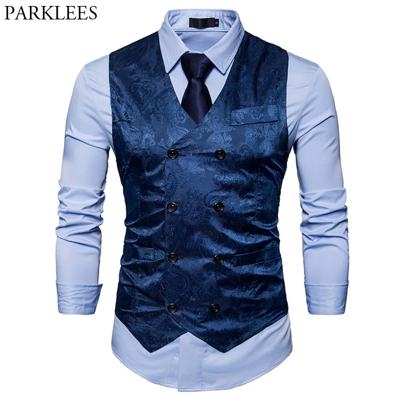 Men\'s Gentleman Formal Slim Fit Double Breasted Dress Suit Vests 2022 Fashion Paisley Print Men Vest Waistcoat Colete Masculino