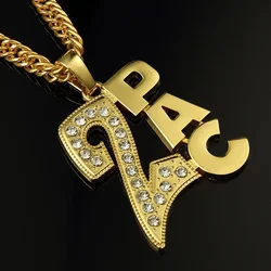 Good Quality Big 2PAC Pendant Necklace Star Jewelry Men Hip Hop Long Cuban Chain Ice Out Golden Silver