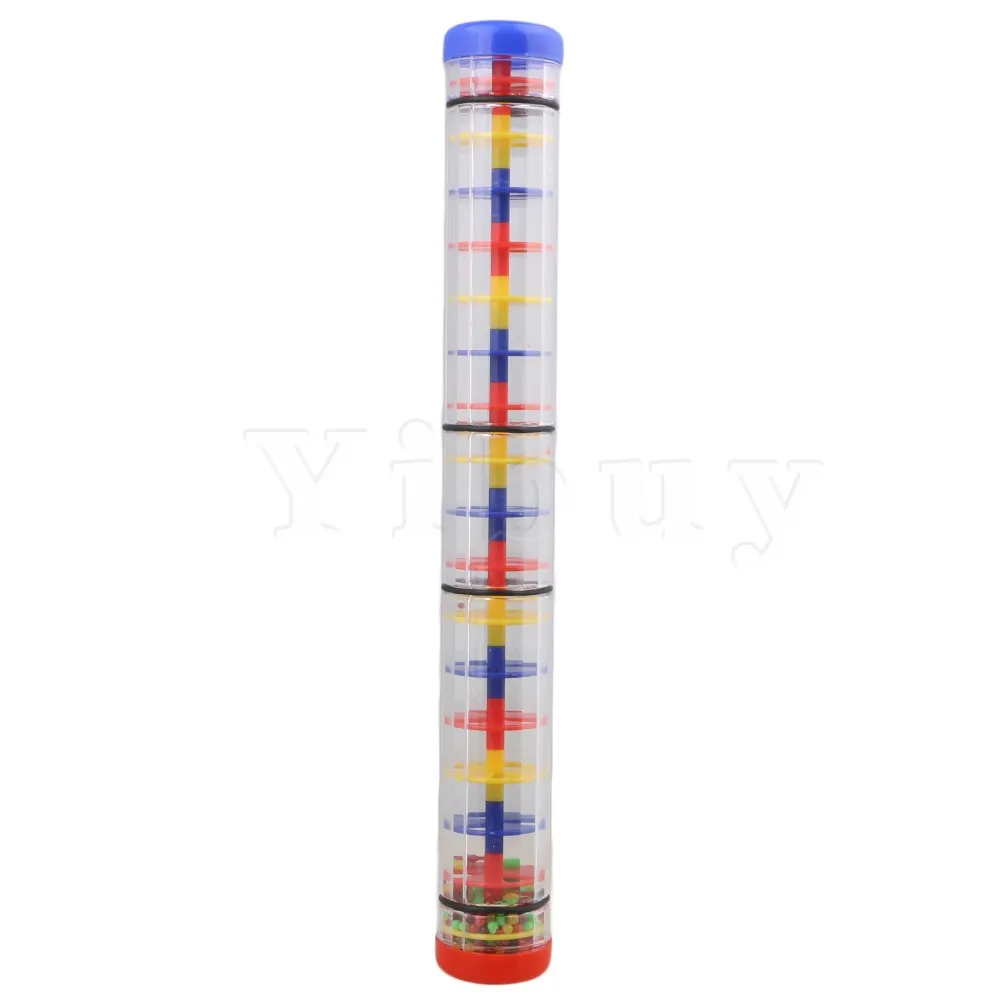 Yibuy  40 x 5.2cm Milticolor Plastic Rainfall Rattle Rainstick Kids Rainmaker with balls Music Sensory Auditory Instrument