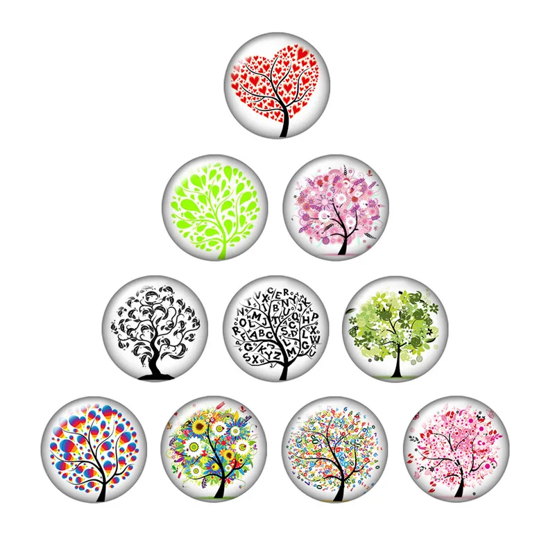 Tree of life Clover leaves 10pcs mixed 12mm/16mm/18mm/25mm Round photo glass cabochon demo flat back Making findings