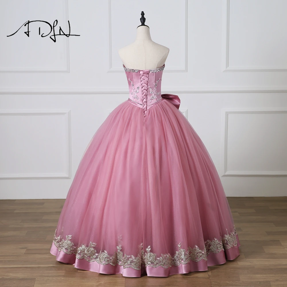 ADLN Baru Sayang Tanpa Lengan Gaun Bola Quinceanera Gaun Custom Made Sweet 16 Gaun dengan Ikatan Debutante Gaun