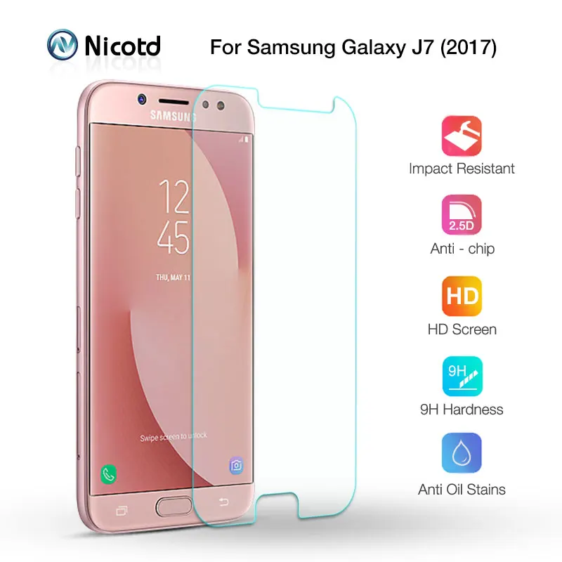 

Nicotd Tempered Glass Screen Protective Film For Samsung Galaxy J7 2017 J730F/DS J730FM/DS 9H 2.5D Glass Screen Protector Film