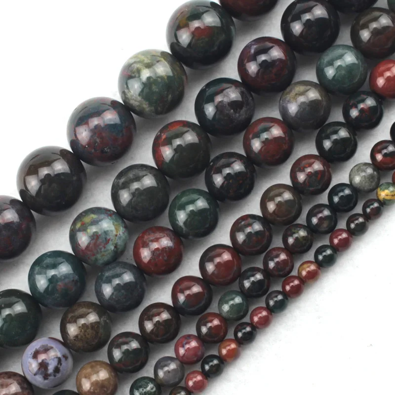 Round Bloodstone/Heliotrope Natural Stone Diy Loose Beads For Jewelry Making Strand 15 Inches  Wholesale !