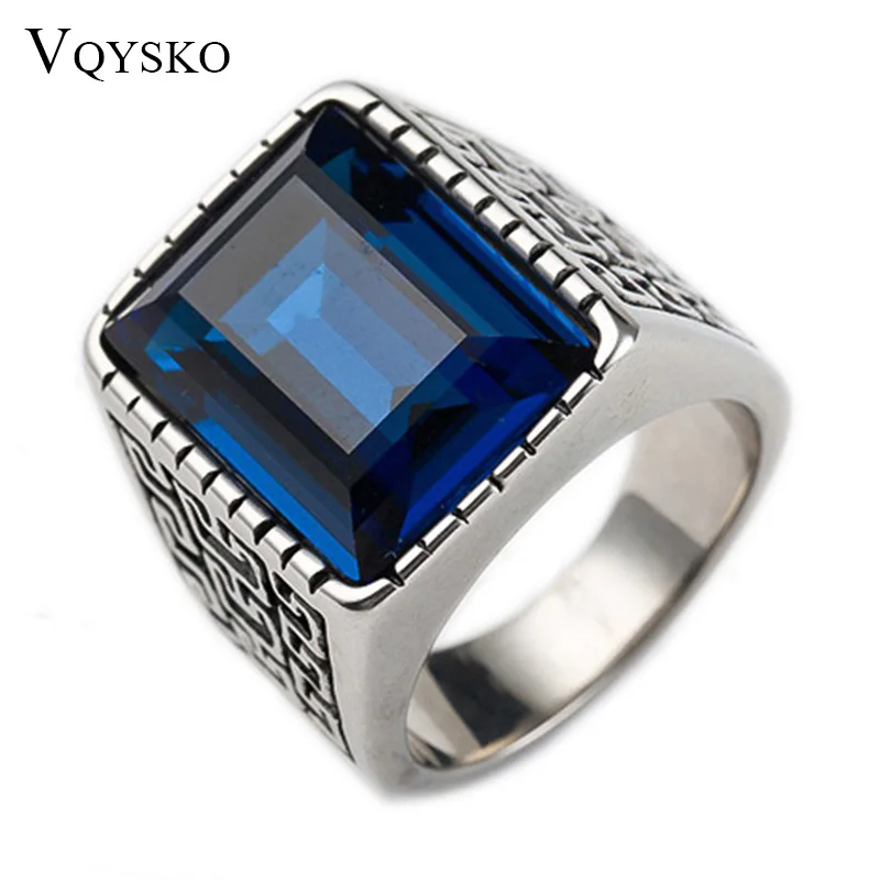 Men\'s Red Blue CZ Stone Gem Ring Vintage Stainless Steel Ring Men Wedding Bands Ring for Male Jewelry Anel