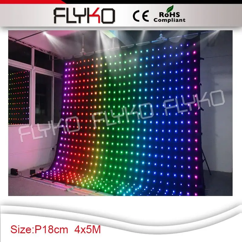 

p18 4x5m LED rental stage flexible led video curtain backdrop display for wedding/club/disco party