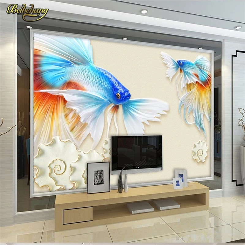 

beibehang Custom photo wallpaper wall murals wall stickers reliefs lotus fish retro fresh Chinese TV backdrop papel de parede