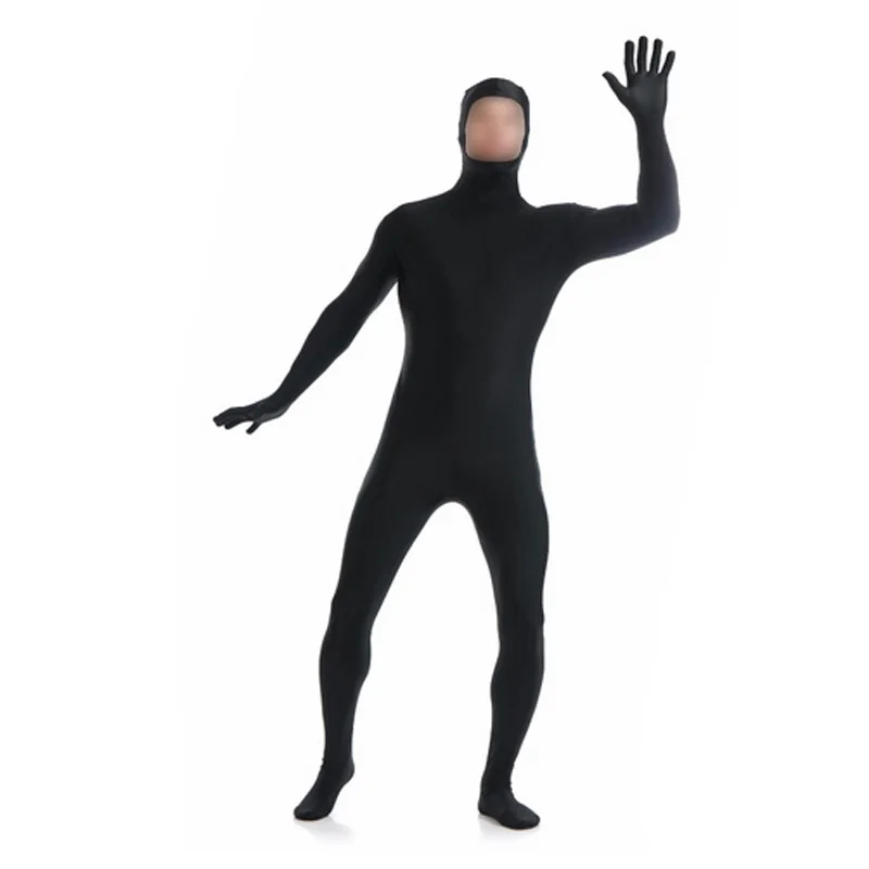 Ensnovo Unisex Zentai Pak Mannen Volwassen Open Gezicht Full Body Spandex Pak Zentai Zwarte Bodysuit Strakke Cosplay Kostuums