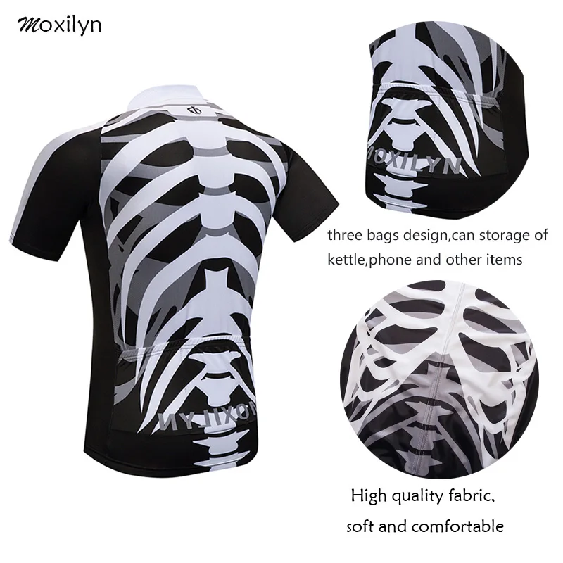 Moxilyn White Skull Cycling Jersey Top Short Sleeve Racing Cycling Clothing Summer Quicky Dry Breathble Ropa Ciclismo MTB Bike