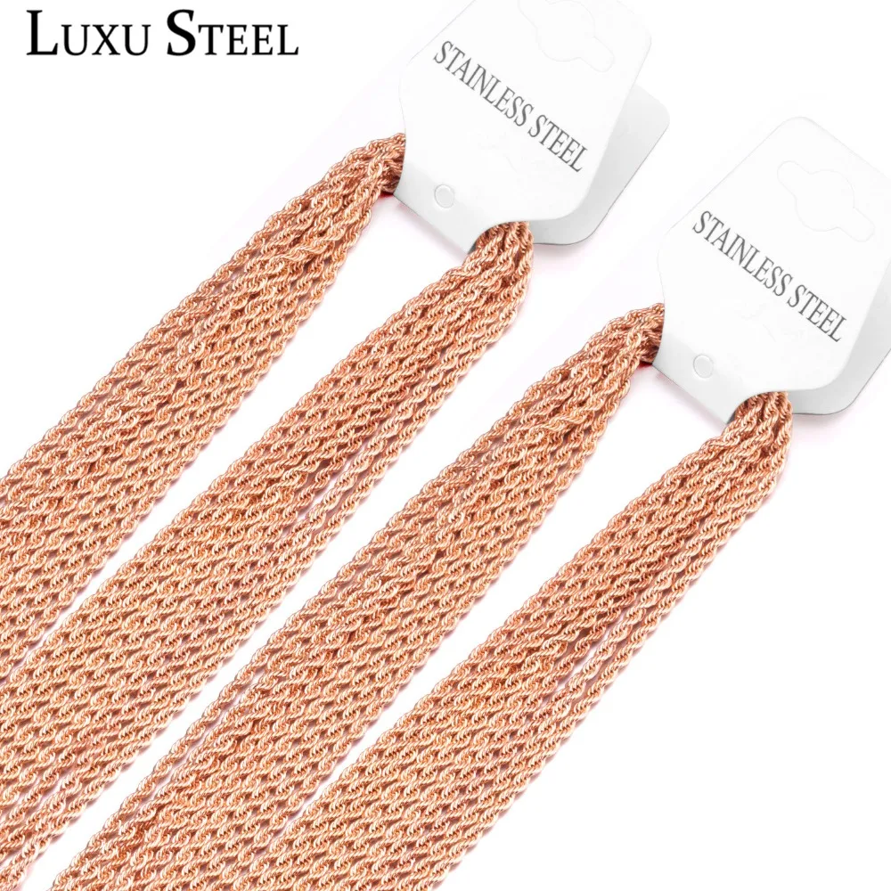 LUXUSTEEL Necklaces For Pendant Unique Stainless Steel Black/Rose Golden Color Twisted Singapore Chain Necklace For Women/Men