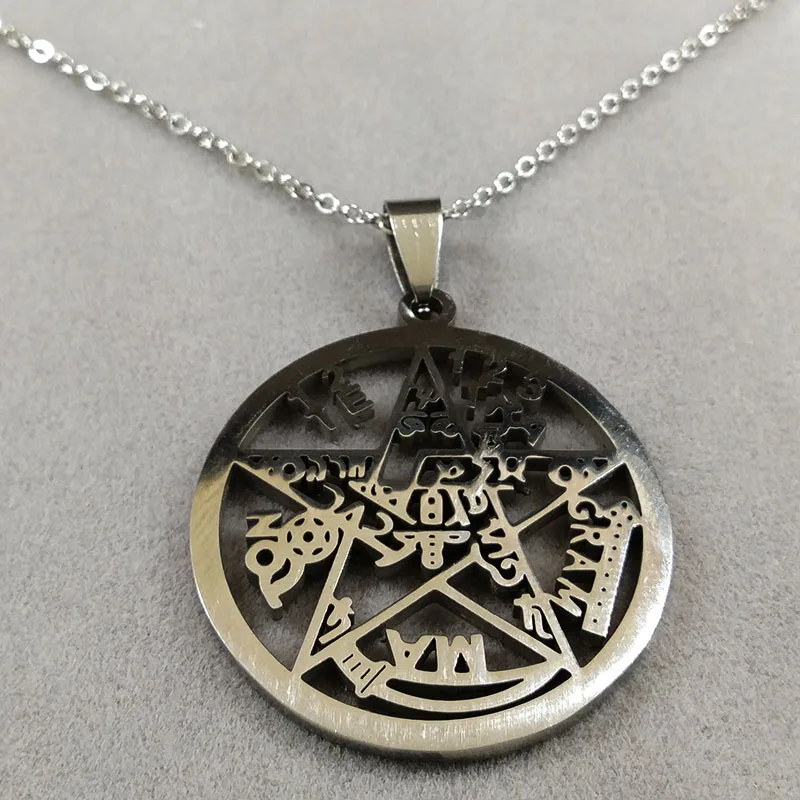 Witchcraft Pentagram Tetragrammaton Pendant Stainless Steel Necklace for Women Men Protection Necklaces Jewelry collares N425S01