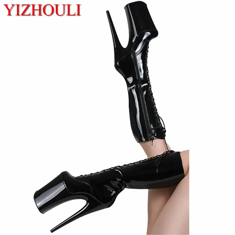 

8 inch high heel boots for women 20cm high-heels lacing model shoes toe medium-leg all-match boots platform sexy props shoes