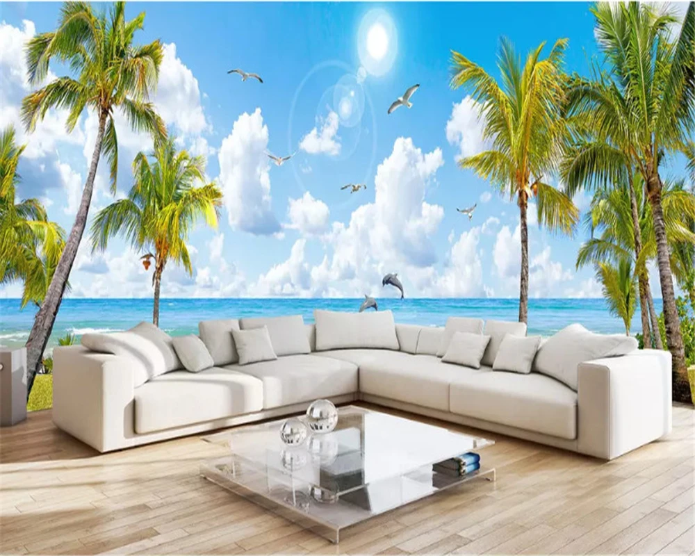 

beibehang Custom Ultra HD Fashion Wallpaper Sea View Coconut Tree Indoor House Background papel de parede wall papers home decor