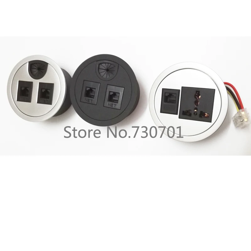 Furniture desktop round socket with tel and internet connector cable cubby universal power furniture cable grommet