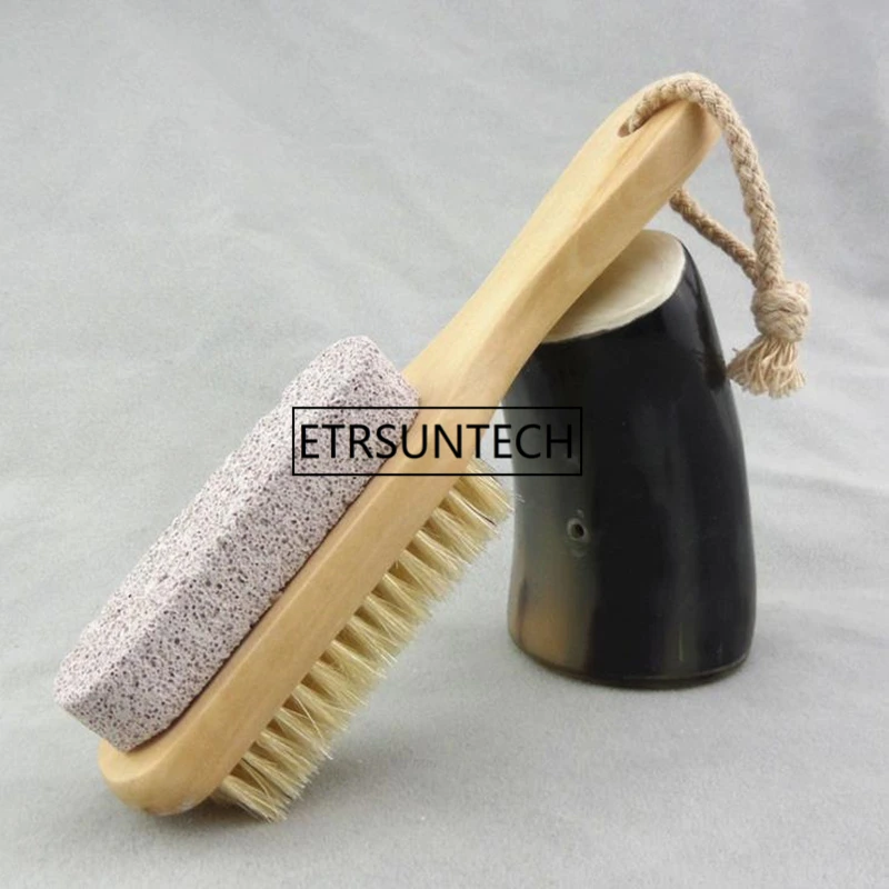 100Pcs Natural Handle Bristle Pumice Stone Rub Feet Foot Exfoliating Dead Skin Remover Spa Massager Wooden Brush F1788