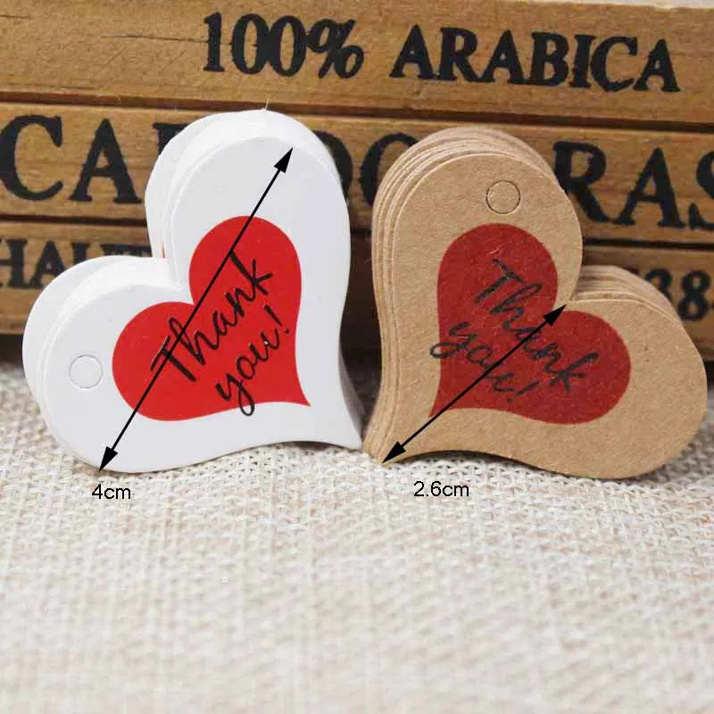 100pcs red heart shape wedding favors tag, kraft thank you gift label tag,  thank you red heart cookies decorative hang tag