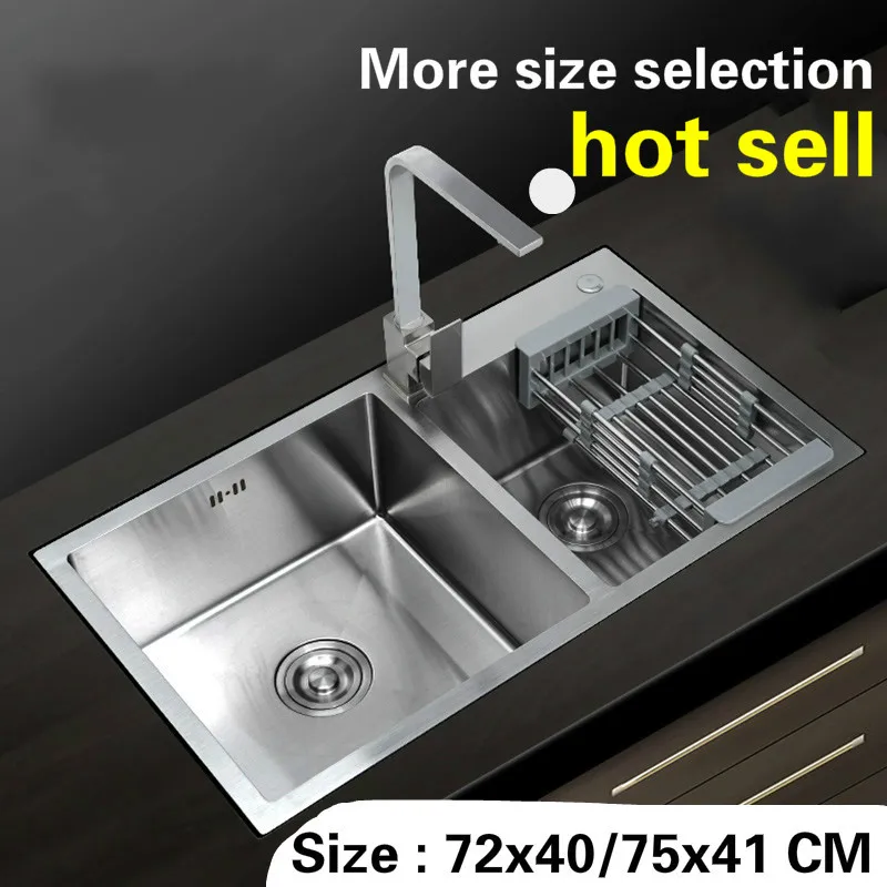 Free shipping 304 stainless steel household kitchen sink durable hand made double groove hot sell 72x40/75x41 CM