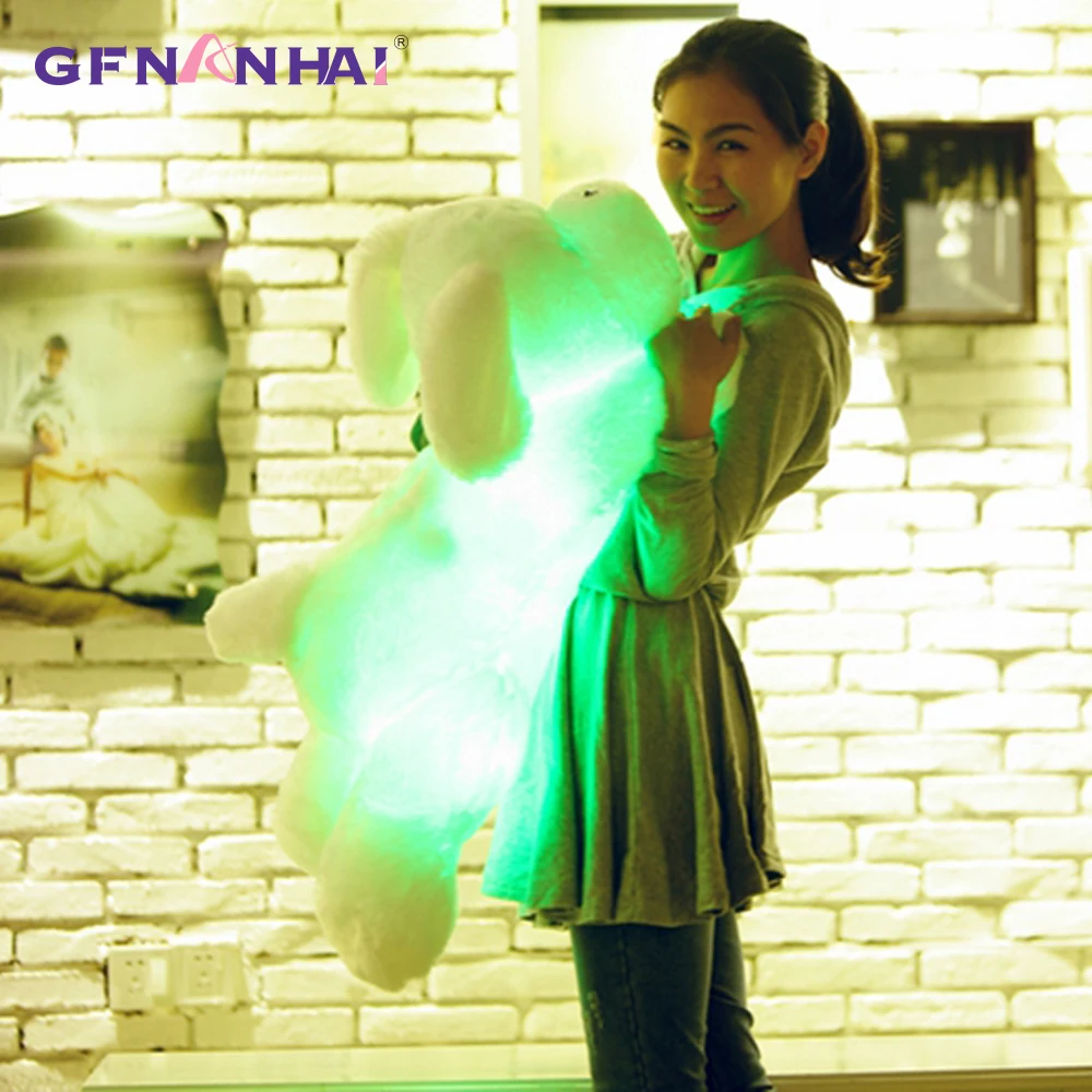 50/80cm Glowing LED Light Lying Dog Plush Toy Stuffed Soft Colorful Luminous Animal Dog Pillow Dolls Children Christmas Gift