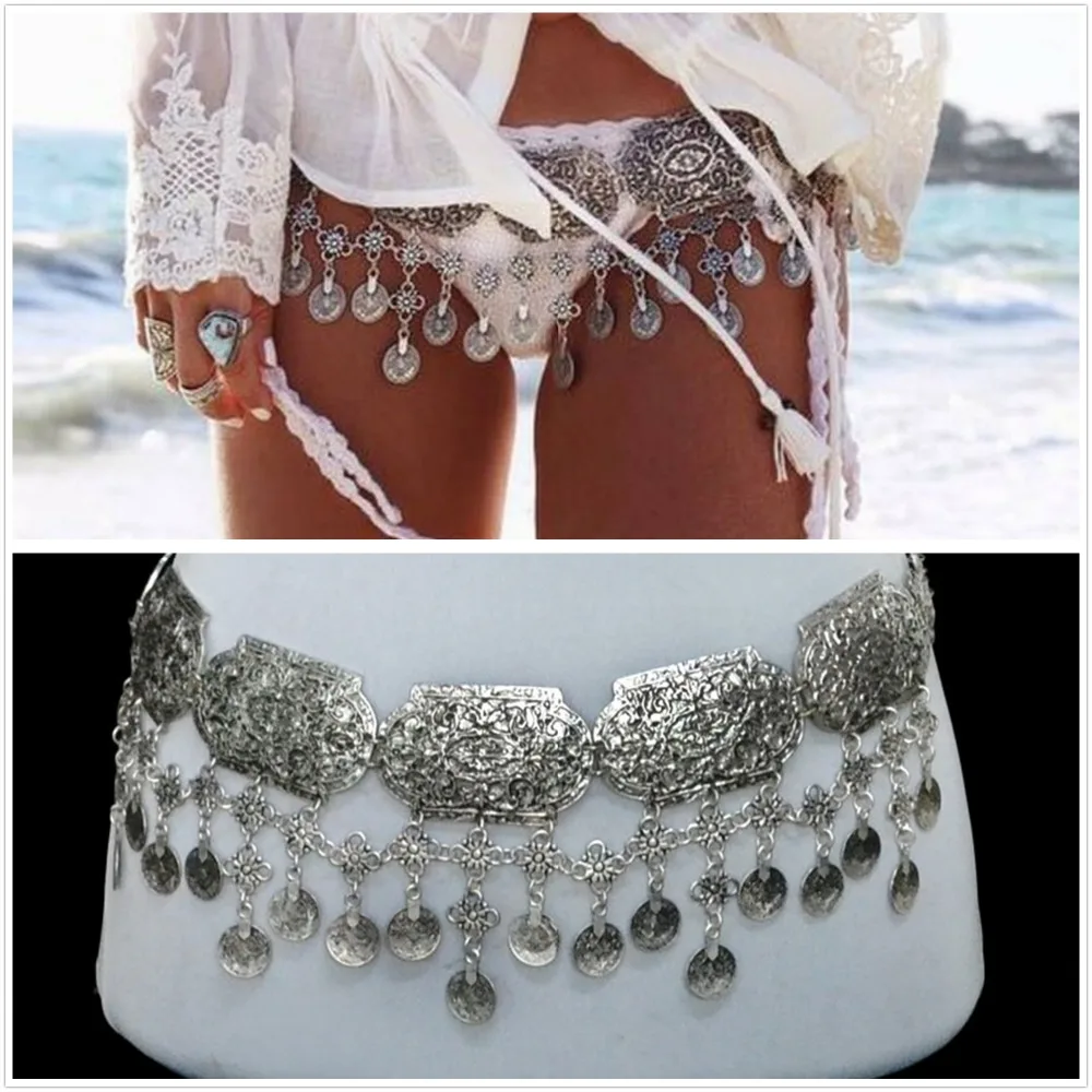 Boho Style Old Coin Pattern Waist Chain Gypsy For Women Jewelry Sexy Beach Body Chain Metal Tassel Belly Dance Waist Chain