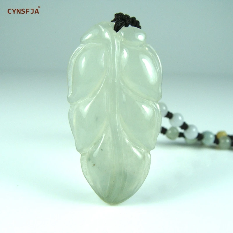 

CYNSFJA Real Rare Certified Natural Grade A Burmese Jadeite Career Leaf Jade Pendant Ice Hand Carved High Quality Best Gifts