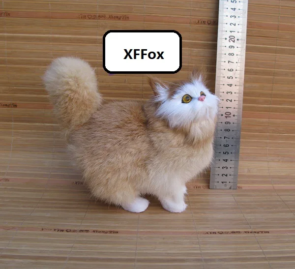 new real life yellow cat model plastic&furs simulation standing cat doll gift about 17x8cm xf1333