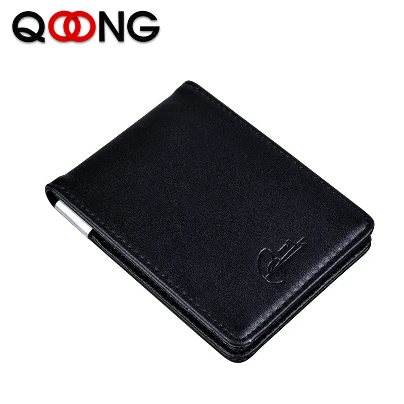 QOONG-Porte-cartes de visite en cuir véritable pour hommes, porte-cartes d'identité et de nom, portefeuilles simples, porte-monnaie, pince à billets, marque de créateur