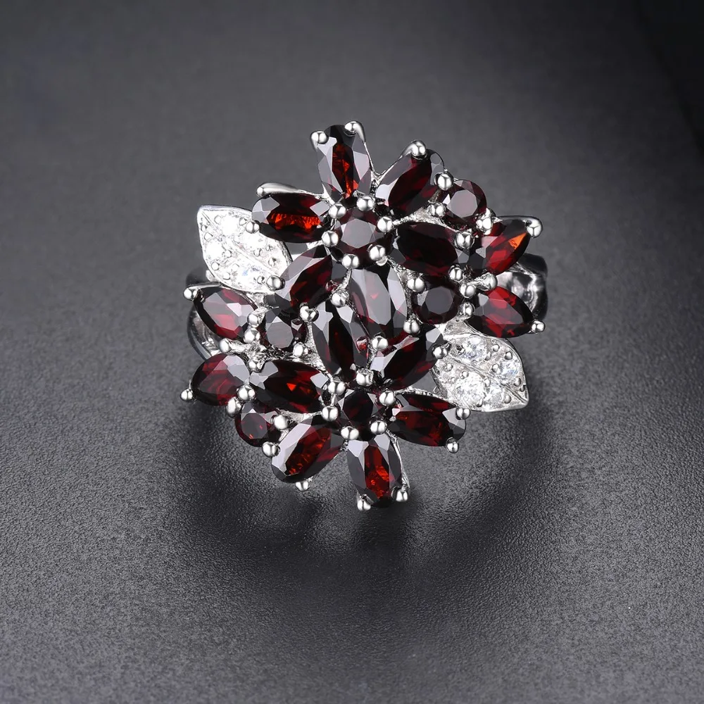 Hutang 5.26ct Cluster Garnet Women\'s Ring Solid 925 Sterling Silver Natural Red Gemstone Rings Fine Elegant Jewelry for Gift