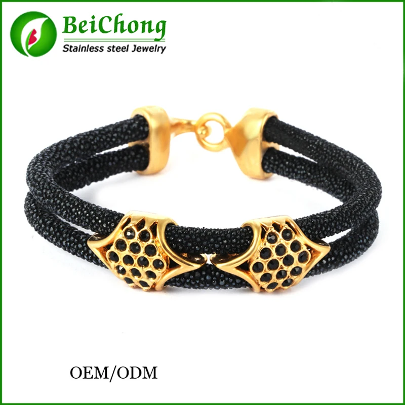 Classical design 2 layers buckle stingray bracelets,men's stingray skin bracelets BC Free Shipping