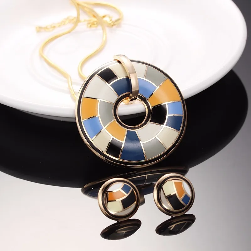 R&X New fashion Enamel Vintage Necklace Earrings Chain Leaves Pendant Jewelry Sets For Woman Wedding Jewelry Set  Exempt Postage